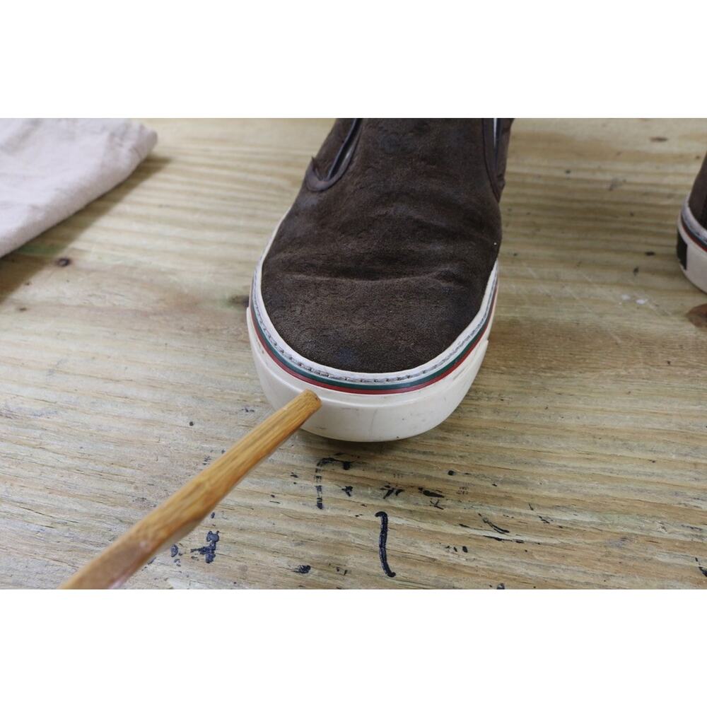 Gucci Sneakers 41 Brown Suede Lifford Antique Slip On Shoes Italy - Picture 16 of 16